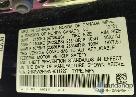 2022 Honda Cr-V Awd Ex from USA, damaged, VIN 2HKRW2H58NH611227